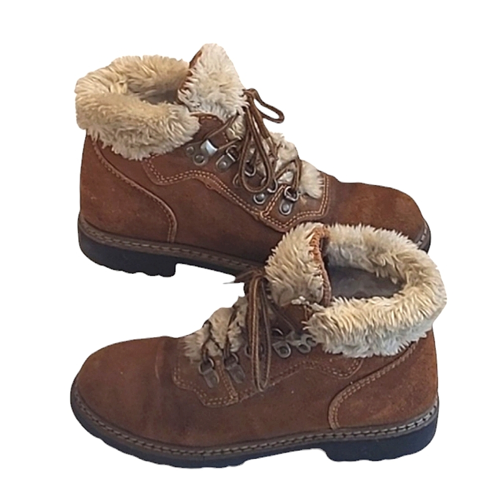 Northwest Territory Ankle Hiking Boots Leather & Faux Fur Lace Up Hiker Booties